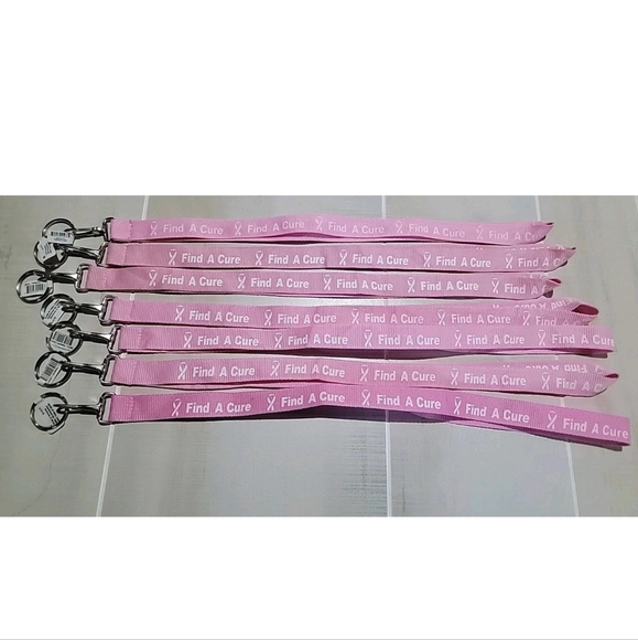 Set Of 7 ~ Breast Cancer Awareness Lanyard Pink Find a Cure BCA Badge Holder - Picture 3 of 4